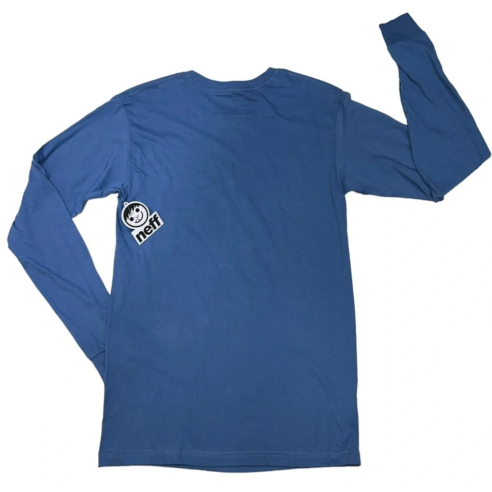 NEFF T-Shirt Graphic Print Tongue Out Crew Long Sleeve Blue Tee - Picture 5 of 13